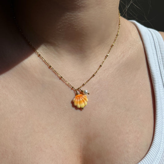 Collier coquillage et perle d'eau douce